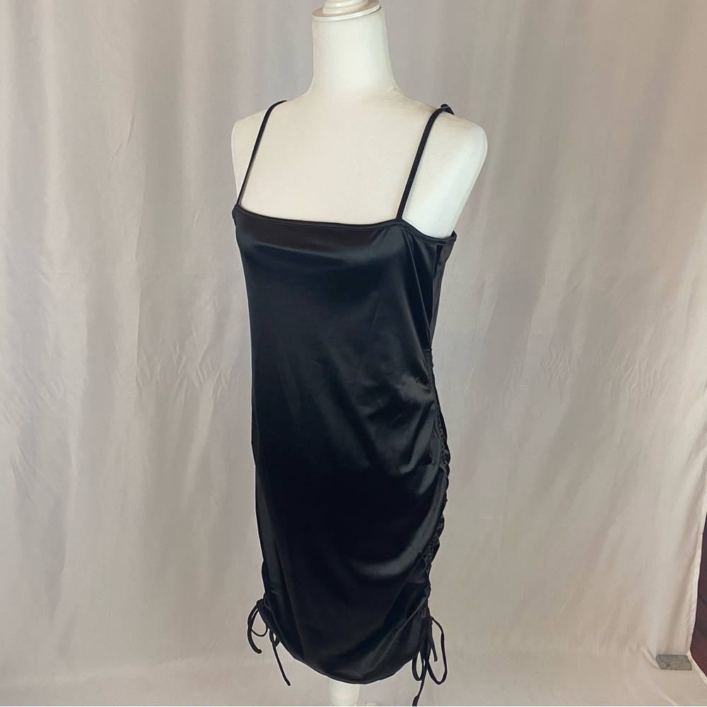 ZAFUL Spaghetti Strap Cowl Neck Bodycon Dress Sleeveless Ruched Sides, Size 10.